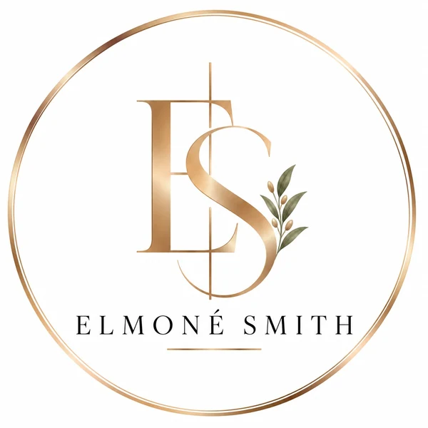 Elmoné Smith Legal Consultancy logo: an ES monogram in gold with an olive sprig, inside a gold circle.